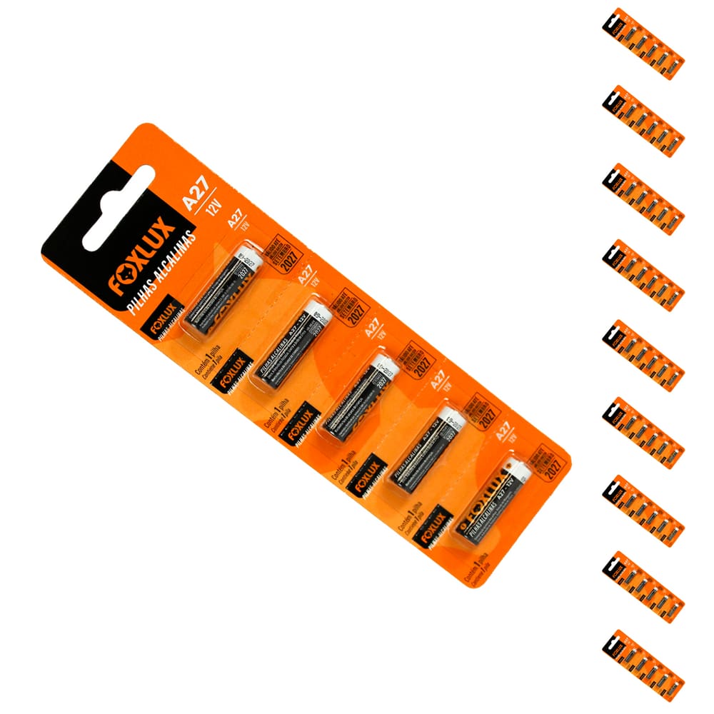 Kit 50 Pilha Alcalina 12V A27 Foxlux