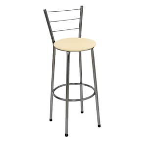 Banqueta Alta Cromada com Encosto Assento Bege