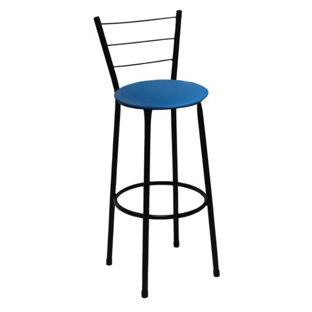 Banqueta Alta Preta com Encosto Assento Azul Jaddi