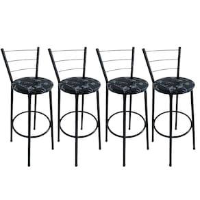 Kit 4 Banquetas Alta Preta com Encosto Assento Floral Preto Jaddi