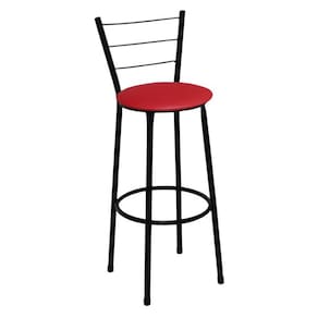Banqueta Alta Preta com Encosto Assento Vermelho Jaddi