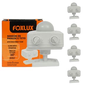 Kit 5 Sensor de Presença Sobrepor Bivolt Parede/Teto Foxlux