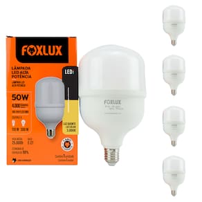 Kit 5 Lâmpada Alta Potência 50W 3000k E-27 Bivolt Foxlux