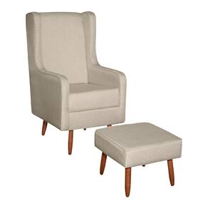 Poltrona de Amamentação e Descanso Renata com Pés Palito e Puff Linho Bege - Desk Design