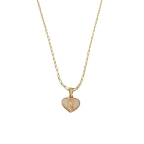 Colar Cartier 45Cm Coração Branco Letra N Banhado Ouro 18K
