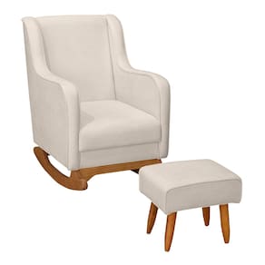 Poltrona de Amamentação e Descanso Áquilla com Base Balanço e Puff Bouclé Off White - Desk Design