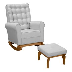 Poltrona de Amamentação e Descanso Paris com Base Balanço e Puff Linho Cinza - Desk Design