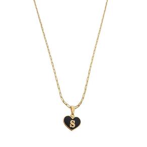 Colar Cartier 60Cm Coração Negro Letra S Banhado Ouro 18K