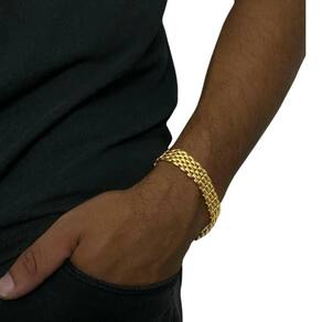 Pulseira Elo Americano 13Mm- Banhado A Ouro 18K