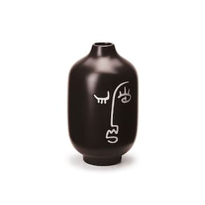 Vaso Decorativo Face Preto em Cerâmica 23x14cm Mart