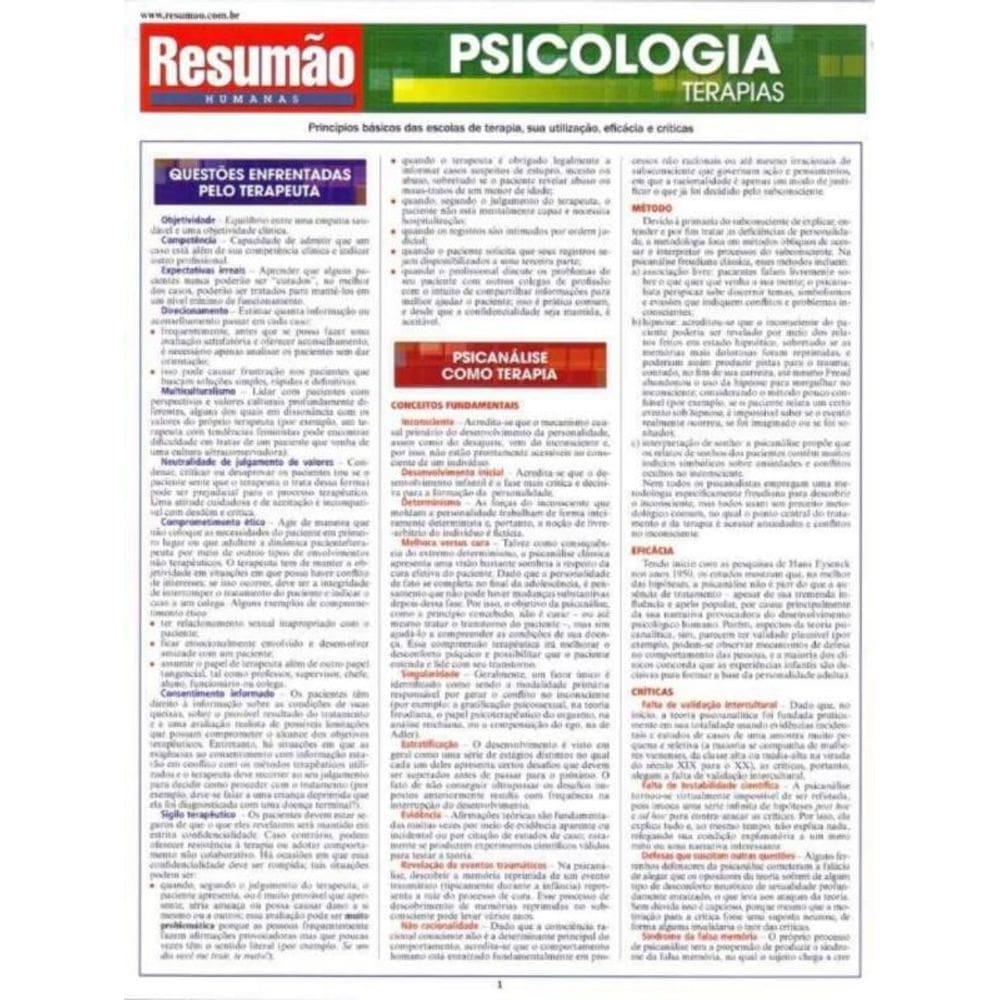 Resumão - Psicologia Terapias