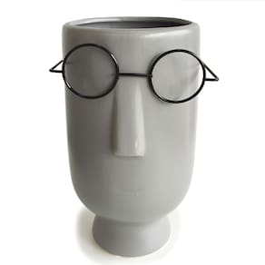 Vaso Cerâmica Formato Rosto c/ Óculos