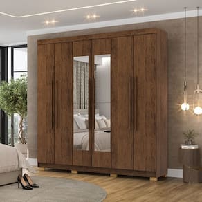 Guarda Roupa Com Espelho Elegance 6 Portas Imbuia Rústico - Vila Rica Móveis