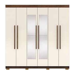 Guarda Roupa Com Espelho Elegance 6 Portas Imbuia/Champanhe - Vila Rica Móveis