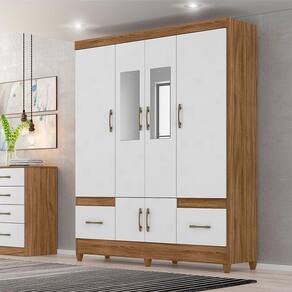 Guarda Roupa Casal Ambiente MS912 6 Portas Naturale Branco com Espelho - Moval