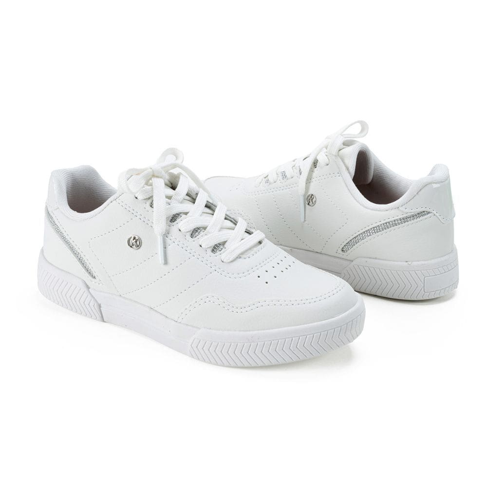 tenis feminino kolosh casual branco detalhe em prata