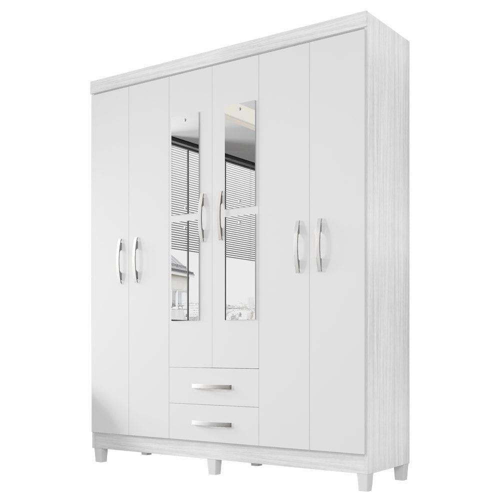 Guarda Roupa Casal Espelho 6P 2G Moden 150 cm Branco Flex INCP
