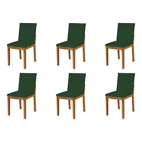 Kit 6 Cadeiras De Jantar Luxo Pérola Estofadas Em Veludo Verde Base Madeira Maciça Mel