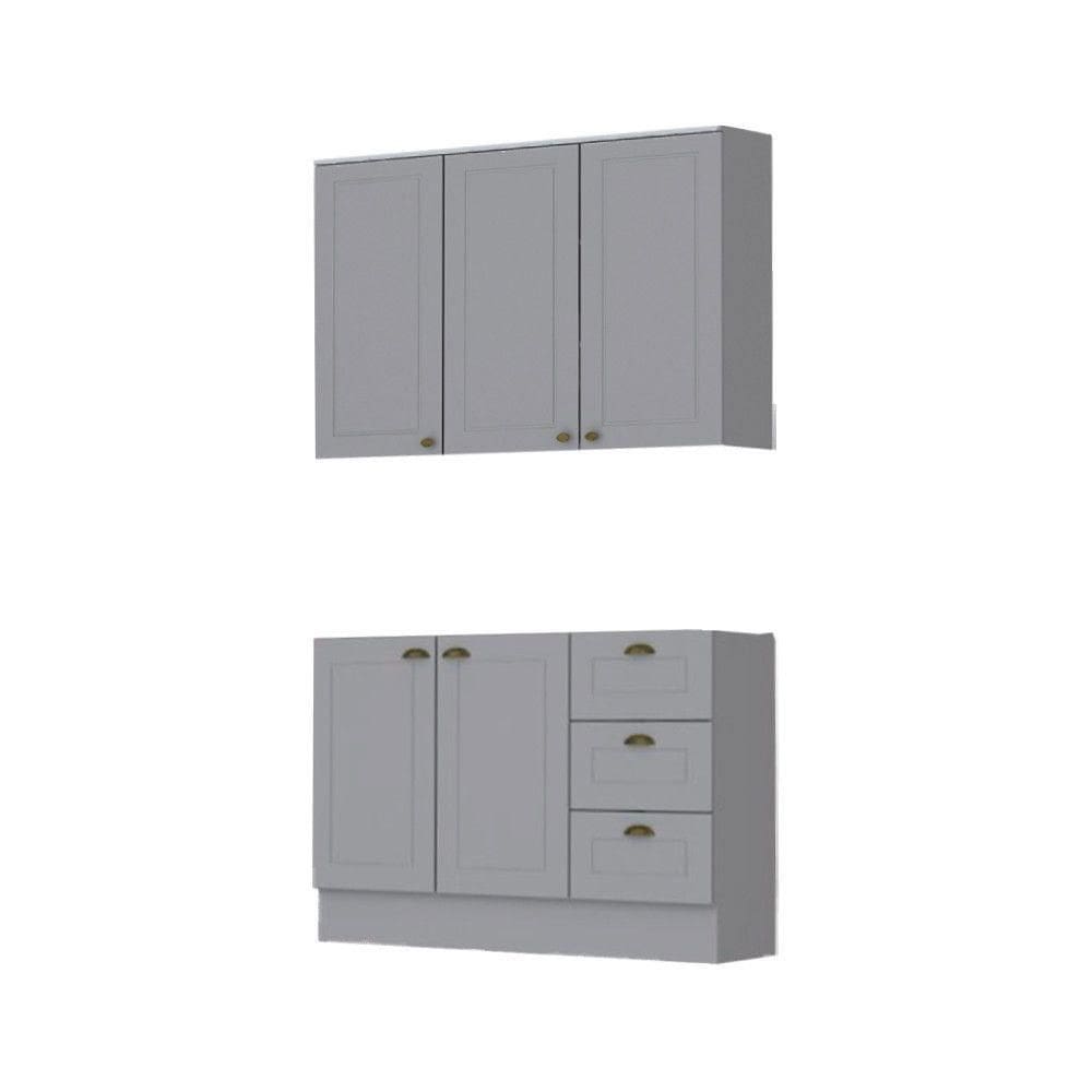 Cozinha Modulada 2 Peças 5 Portas 3 Gavetas Henn Americana Cinza