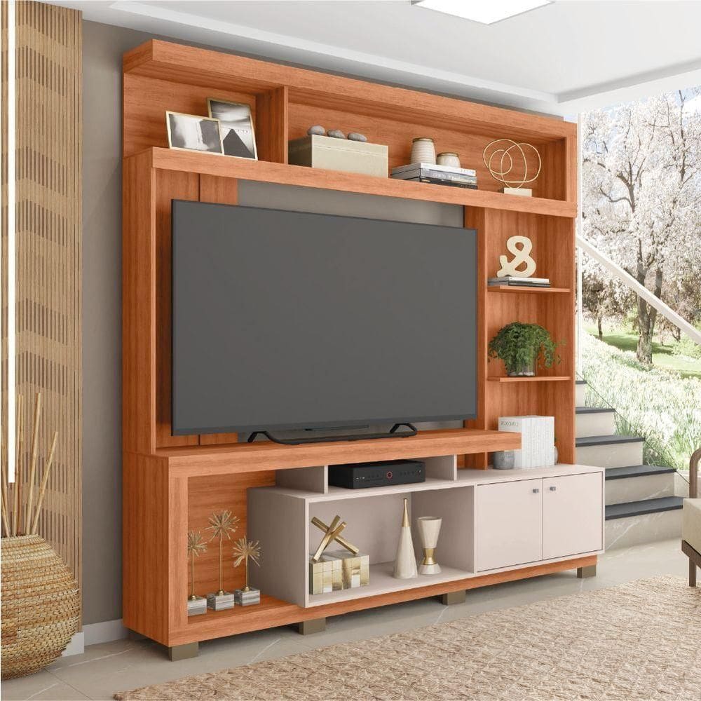 Estante Home Theater Para TV Até 70 Polegadas 2,10m Atlanta Madeirado/Off White