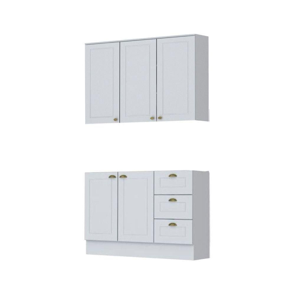 Cozinha Modulada 2 Peças 5 Portas 3 Gavetas Henn Americana Branco