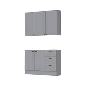 Cozinha Modulada 2 Peças 5 Portas 3 Gavetas Henn Americana Cinza