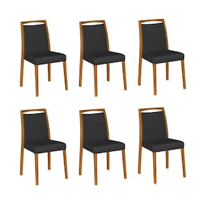 Kit 6 Cadeiras De Jantar Luxo Estofadas Jade Veludo Preto Base Madeira Maciça Mel