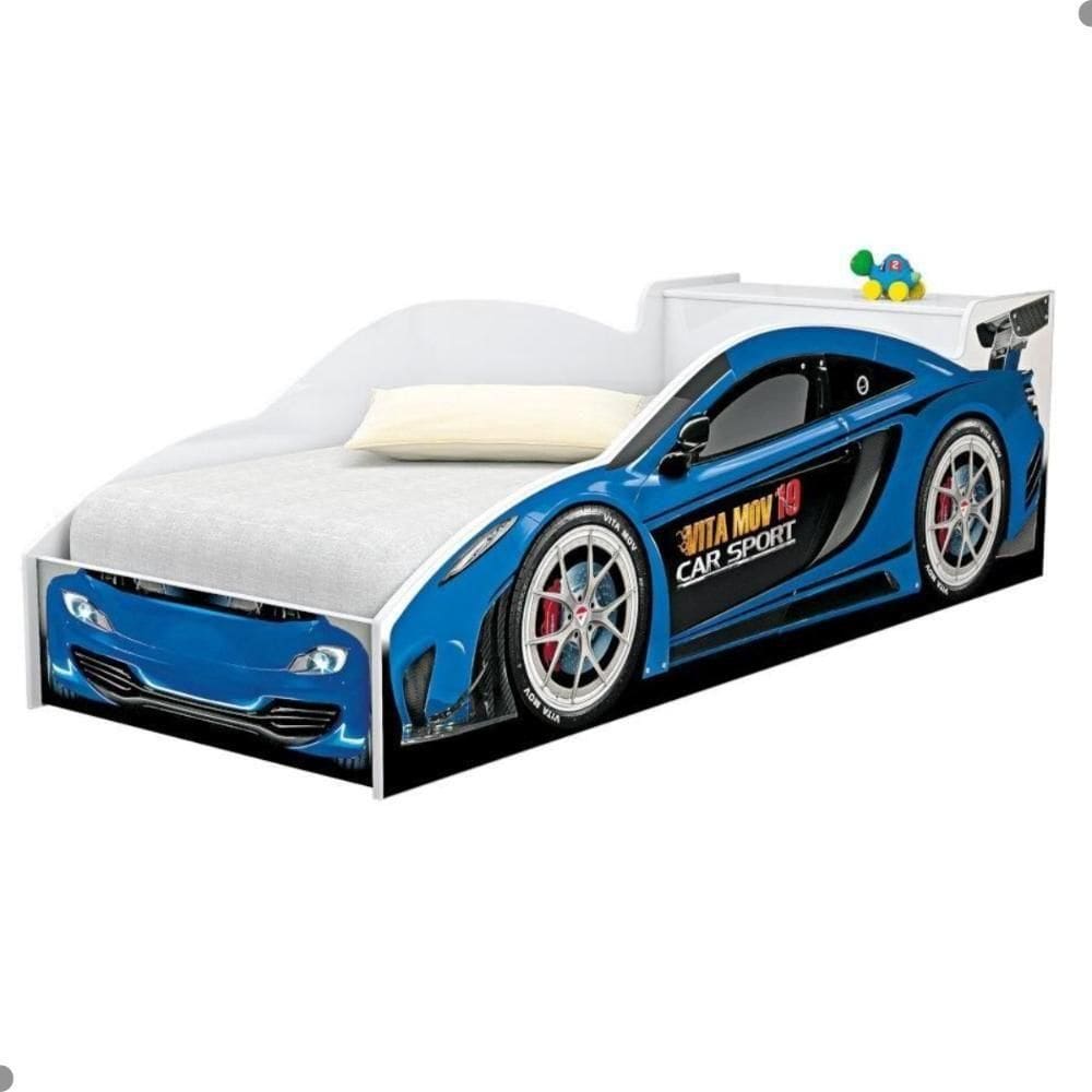 Cama Carro Com Baú Accelerate Juvenil Azul