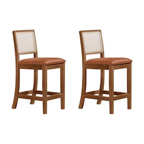 Kit 2 Banquetas Altas Luxo Tela Sextavadas Assento Estofado Couro Pu Caramelo Rubi Madeira Maciça Im