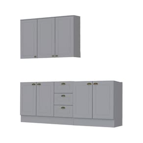 Cozinha Modulada 3 Peças Com Tampo Henn Americana Cinza