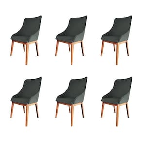 Kit 6 Cadeiras De Jantar Luxo Estofada Elisa Anatômica Veludo Cinza Base Madeira Maciça Mel