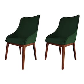 Kit 2 Cadeiras De Jantar Luxo Estofada Elisa Anatômica Veludo Verde Base Madeira Maciça Imbuia