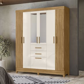 Guarda Roupa Roupeiro Malta 7 Portas 2 Gavetas com Espelho Freijó Off White Moval