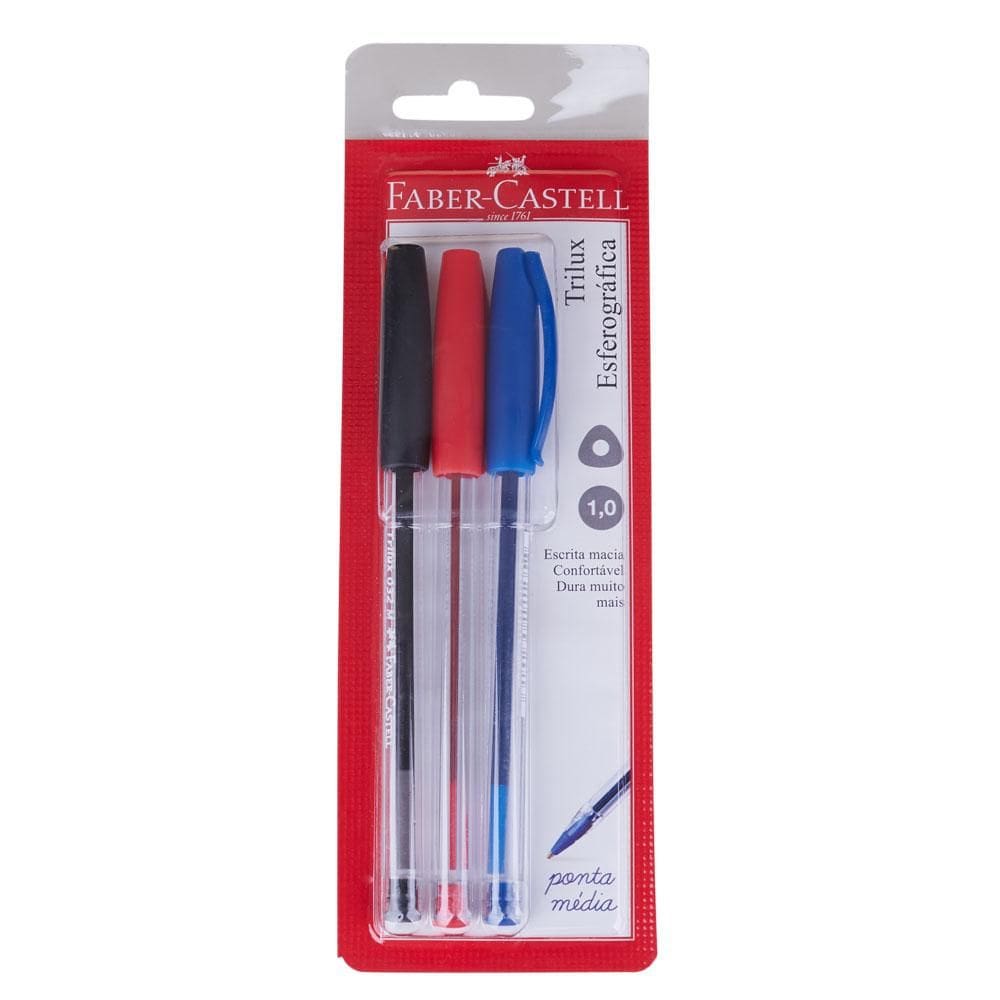 Caneta Esferográfica Trilux Azul Preta Vermelha Faber Castell SM/032