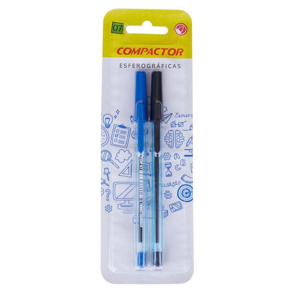 Caneta Esferográfica 0.7mm Preta e Azul Compactor