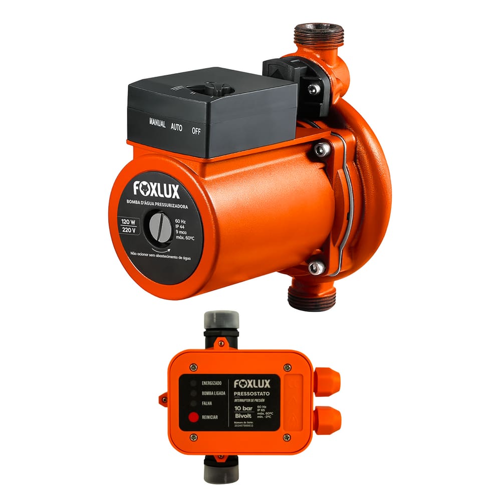 Kit Bomba D`Água Pressurizadora 220V 120W + Pressostato Foxlux