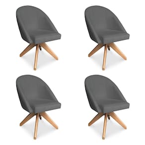 Kit 04 Poltronas Cadeira Giratória Bela Veludo Grafite Base de Madeira - Pallazio