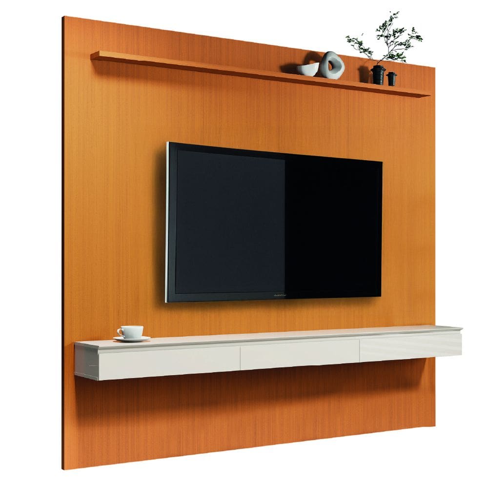 Painel Para Tv Até 75 Polegadas Egeo 3 Gavetas Aspen 2,25m Madeirado / Off White EDN