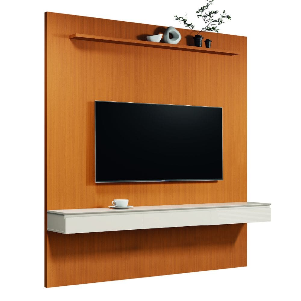 Painel Para TV Até 75 Polegadas Egeo 3 Gavetas Aspen 1,80m Madeirado / Off White EDN