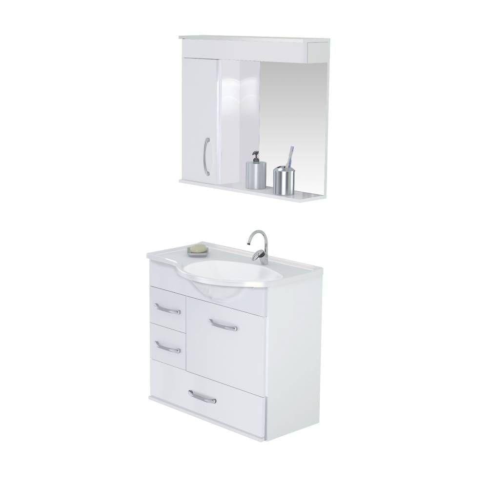 Armário Para Banheiro Viena 5700 Suspenso 59,5cm 2 Gavetas + Gavetão Rorato - Branco