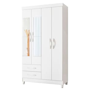 Guarda Roupa âmbar Solteiro 4 Portas Com Espelho Albatroz Quadriflex-branco, Azul, Rosa, Titanium