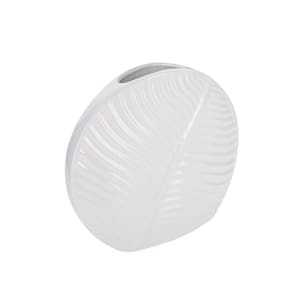 Vaso Cerâmica Solitário Folhas Dolomita Branco 25cm - Tuut