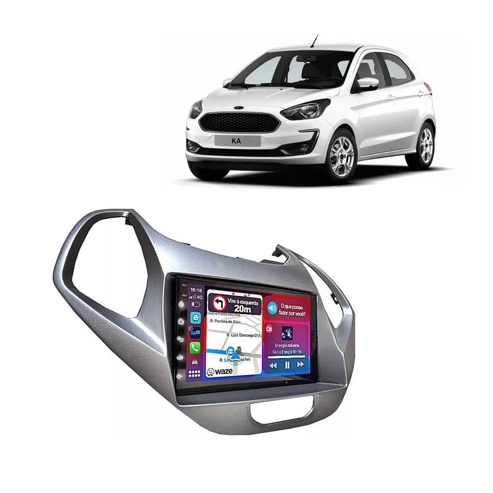Kit Multimidia Ka 2019 / 2021 Mold Prata Android 7 Pol 2/32GB Carplay Gps - 701K FirstOption