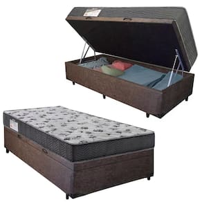 Cama Box Baú Solteiro Suede + Colchão De Molas Ensacadas 88x188x62cm Marrom