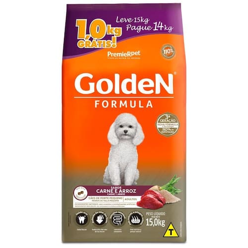 Ração Golden Fórmula Cães Adultos Mini Bits Carne e Arroz 15Kg - 15 kg