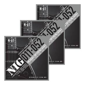 Kit 3 Encordoamentos Guitarra Nig .011/052 N-61