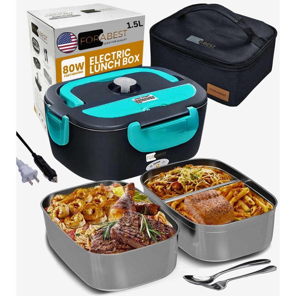 Lancheira elétrica FORABEST aquecida 1,5 L com 2 bandejas 80W 12V/24V
