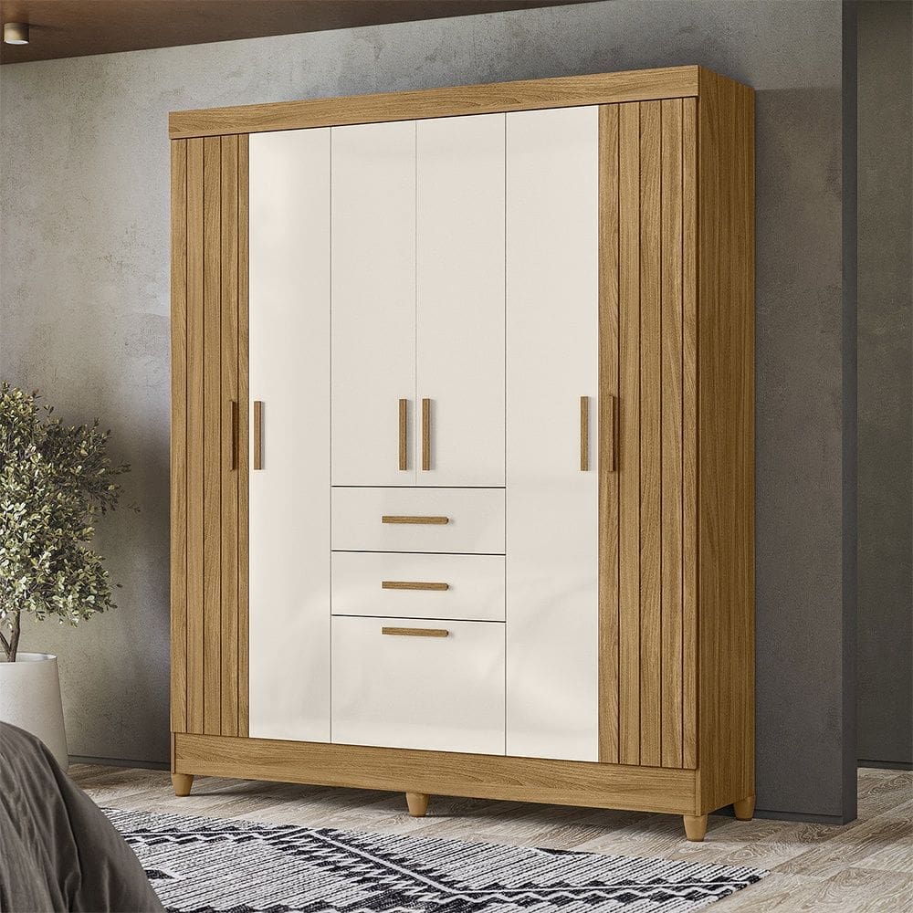 Guarda Roupa Roupeiro Malta 7 Portas 2 Gavetas Freijó Off White Moval