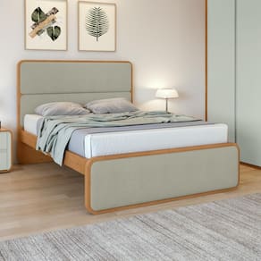 Cama Casal 1,40 Easy Like Tecido Boucle Sálvia Amendoa Clean