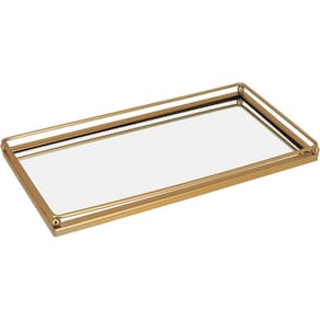 BANDEJA DECORATIVA LAVABO ESPELHADO METAL 2x14x27cm DOURADO